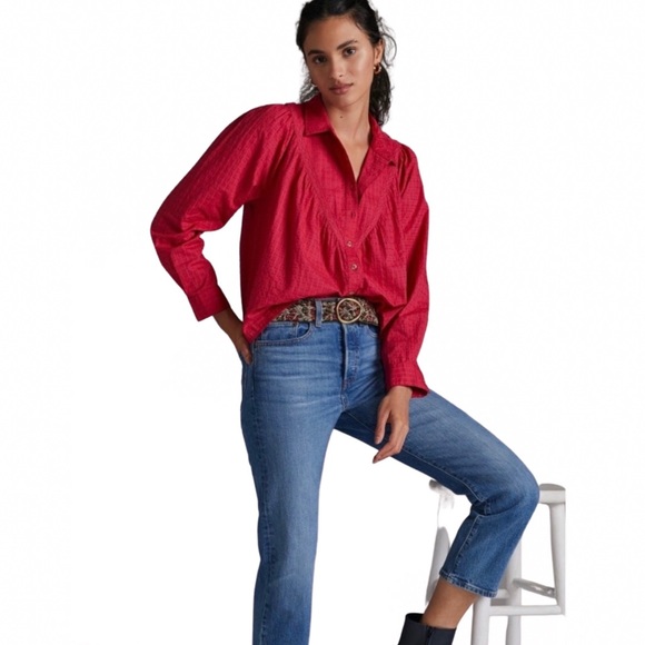 Anthropo Pilcro Lace Back Button down long sleeve blouse in Pink size L NWT - Picture 1 of 13